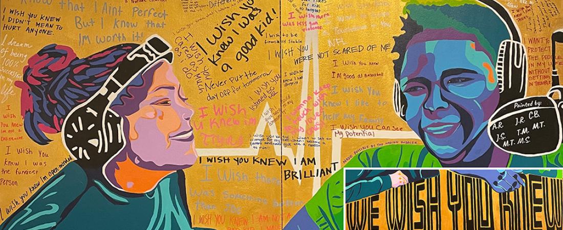 "We Wish You Knew" mural by Maria Schirmer at public entrance of Dane County Juvenile Detention Center