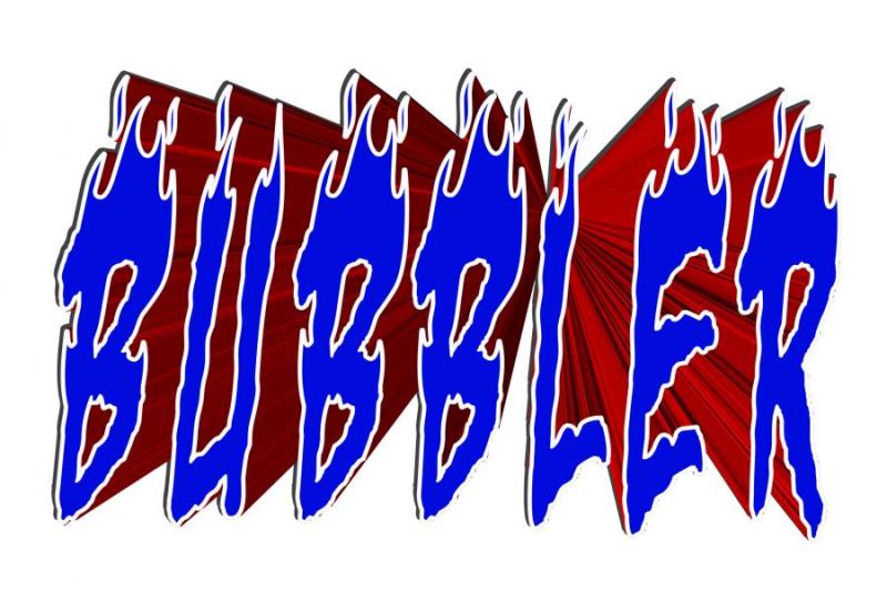 Blue and red letters spelling Bubbler 