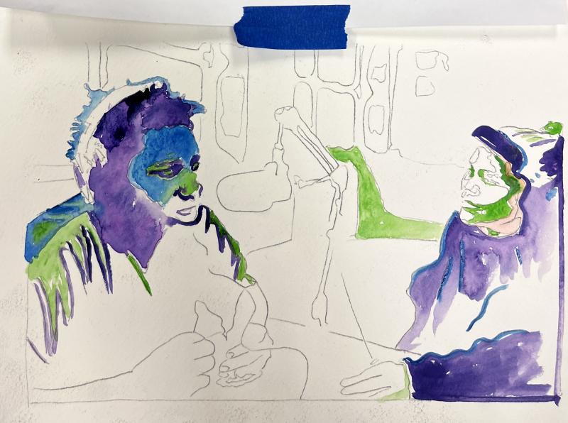 watercolor blocking workshop with Maria Schirmer at Juvenile Detention Center